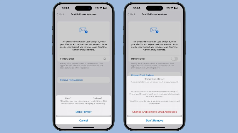 多文镇苹果手机维修分享苹果 iOS 18.1 支持设置“主要”邮箱地址并更改 iCloud 邮箱 